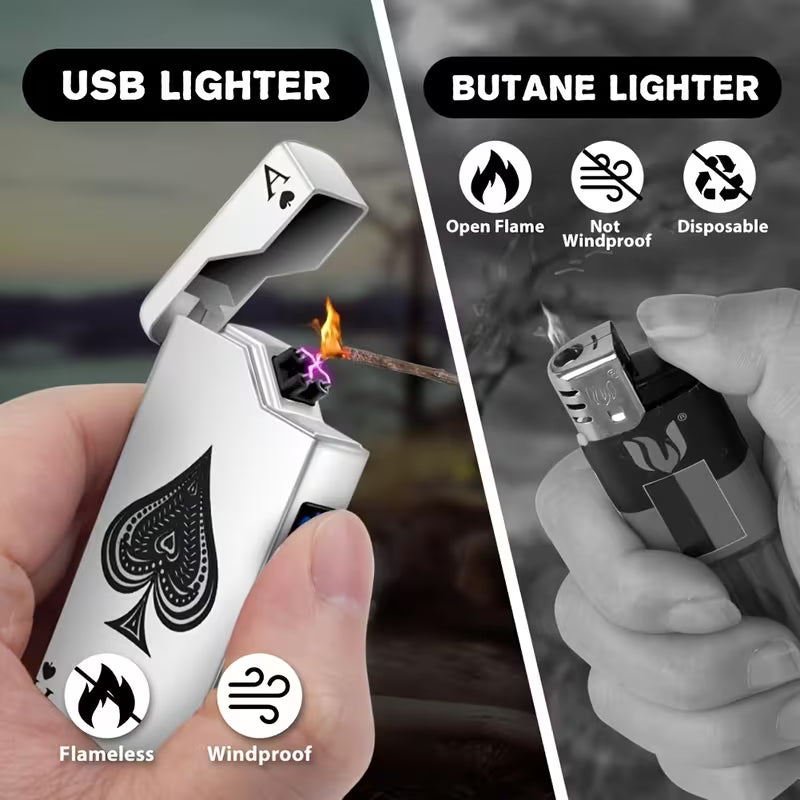 A Black Spade Ace Patterned Electronic Lighter, Windproof Lighter, Outdoor Lighter, Home Lighter