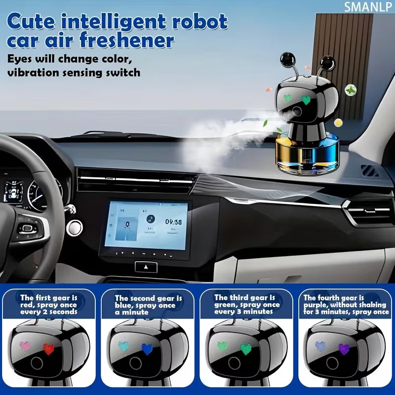 Robot Smart Car Air Freshener, USB Charging Design, Automatic Fragrance Spraying When The Car Starts And Stops, AI Expression Changes In Fun, Four Levels Of Fragrance Concentration Can Be Adjusted At Will, Ideal Car Decoration, The Best Gift