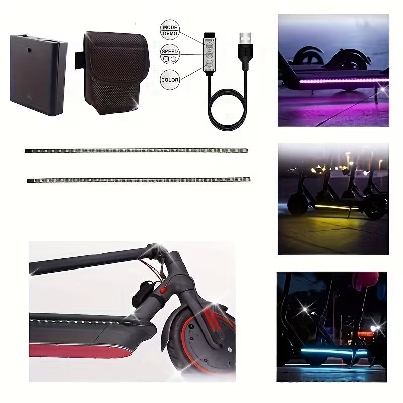 Electric Scooter LED Light Strip Usb/Battery Dual-Mode Power Supply Universal Night Riding Warning Light Safety Light Strip Adjustable Mode Constant Light And Flashing Light Night Visibility Very Good Gift Choice