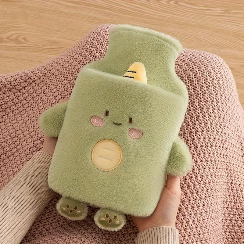 33.81oz Warm Water Bottle with PVC Inner Liner, Cute Plush Animal Design, Removable and Portable Menstrual Warming Bag for Hands and Feet, Fast Heating and Long-lasting Heat Retention