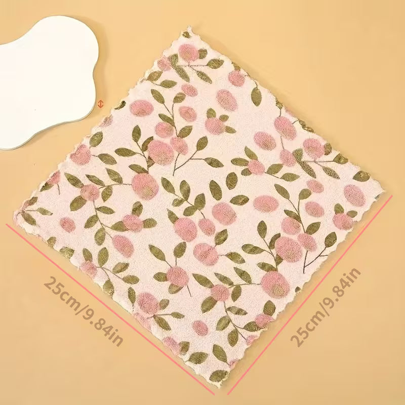 7 Coral Cleaning Cloths - Highly Absorbent and Quick-Drying Towels, Soft Multi-Purpose for Kitchen, Bathroom, Glass, Car, and Wet Wipes - Pink and Golden Coral Pattern, Coral Cloths Suitable for 40 to 80 Holidays