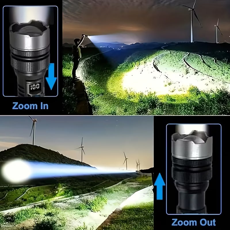 1X Super Bright Rechargeable LED Flashlight - High Intensity Tactical Torch, USB Charging, 3 Modes, 1200Mah Long Lasting Battery Ergonomic Grip Design, Ideal for Camping, Hiking, Outdoor Adventure, Power Outage Emergency, Portable And Durable, IP44