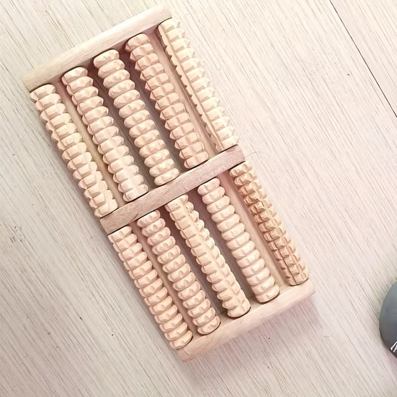 Wooden Foot Massager with Roller - Dual Control Design, Suitable for Family Use, Ideal for All Seasons