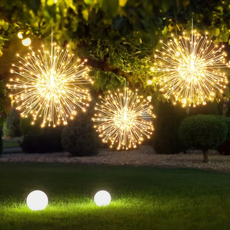 2pcs/4pcs Outdoor Copper Wire Firework Lantern String, USB Power Supply Dimmable Hanging Fairy Light, 8 Lighting Modes, for Courtyard, Garden, Wedding, Christmas, Holiday Party Decoration