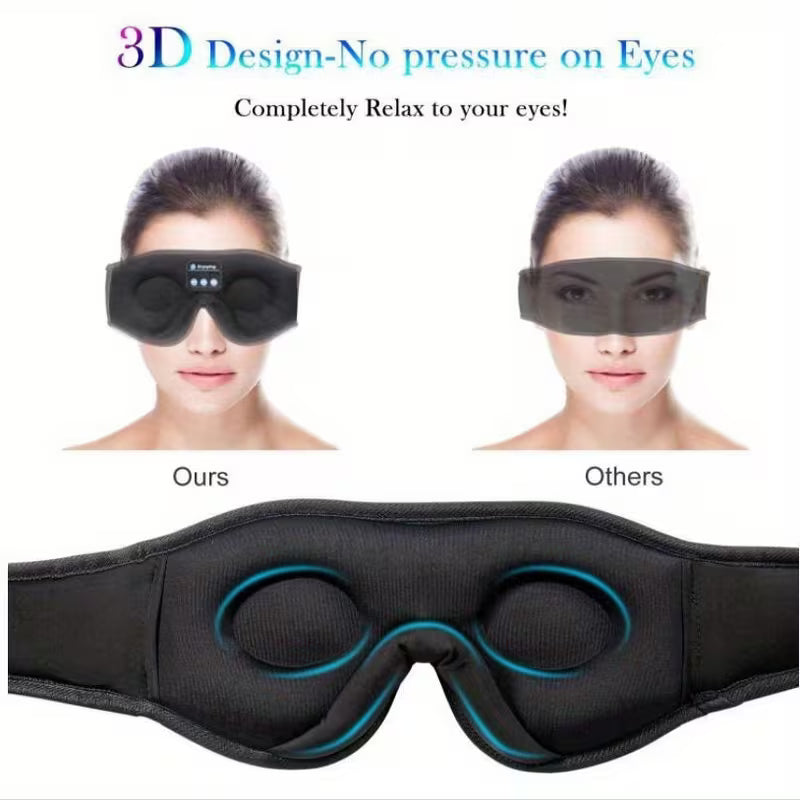 Wireless 3D Stereo Sleep Eye Mask Headphones Music Soft Light Blocking Sleeping Memory Foam Travel Relaxation Valentine's Day Gift for Women and Men