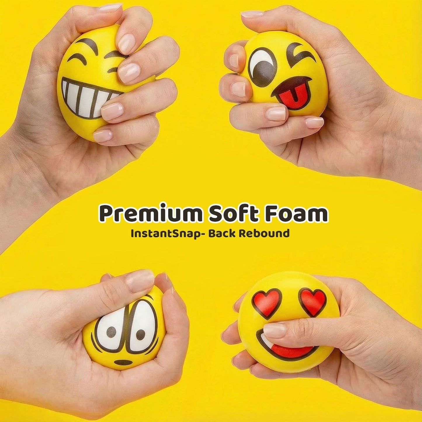 LovesTown 24 PCS Stress Balls Bulk for Party Favors, 2.5 Inch Funny Yellow Face Squeeze Toys Foam Face Squeeze Fidget Ball for Kids and Adult Stress Relief Gifts for Coworkers Classroom Prizes