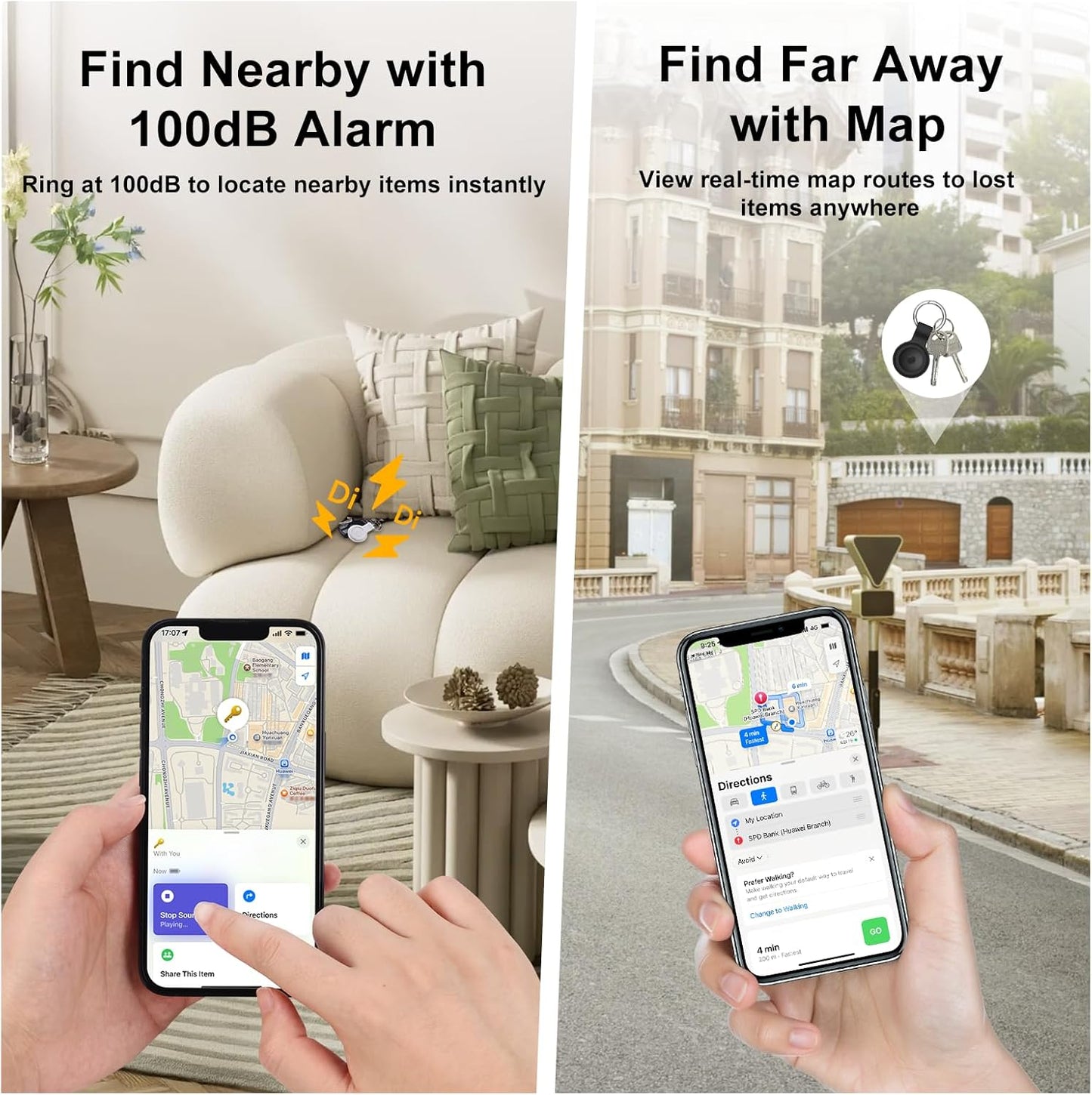 Air Tracker Work with Apple Find My App (iOS Only), 4-Pack Bluetooth + UWB Smart Tag, Include 2pcs Extra Replaceable 2032 Batteries, Silicone Case, Item Locator Finder for Keys Vehicles Luggage Bags