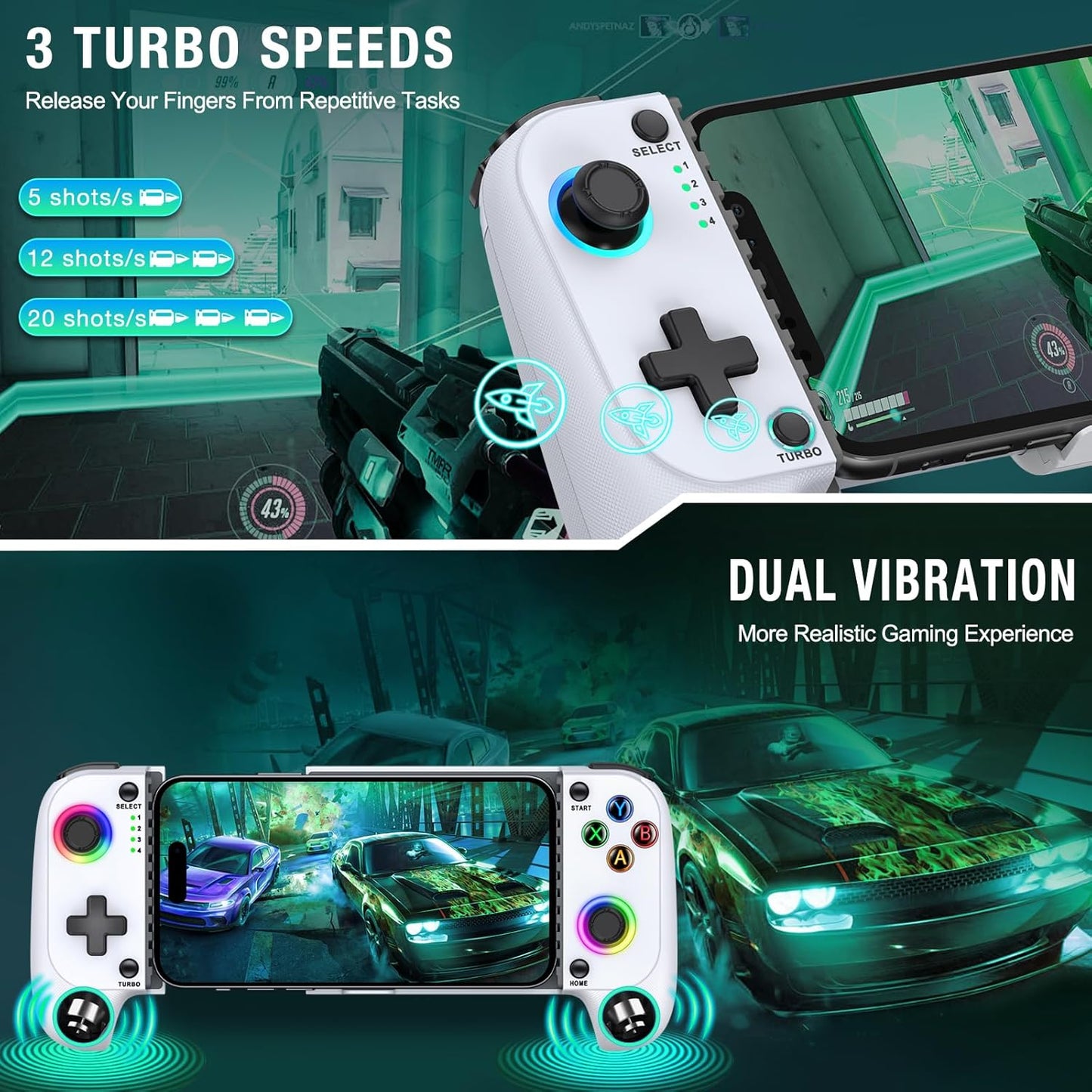【Anti-Drift & Fast-Connect】Wireless Game Controller for iPhone/Android | Hall Joysticks Bluetooth Phone Controller, For Cloud Gaming, Genshin Impact, PUBG, Roblox, Call of Duty Mobile Gamers,White