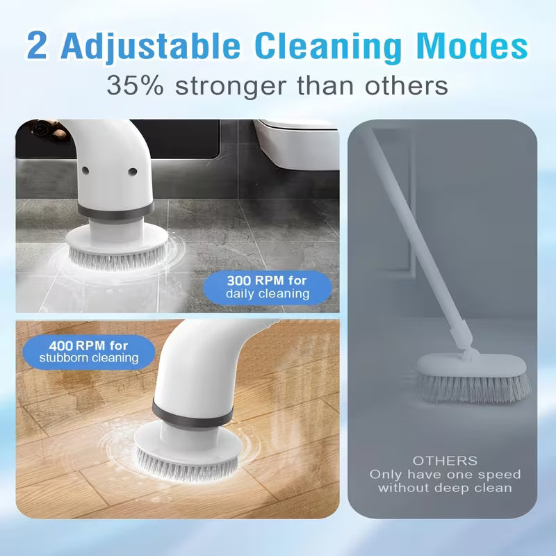 2026 Electric Spin Scrubber | Dual Adjustable Speeds | Cordless | Adjustable & Detachable Handle | 8 Replaceable Brush Heads | Up to 300/400RPM | for Floor, Bathroom, Tub, Tile