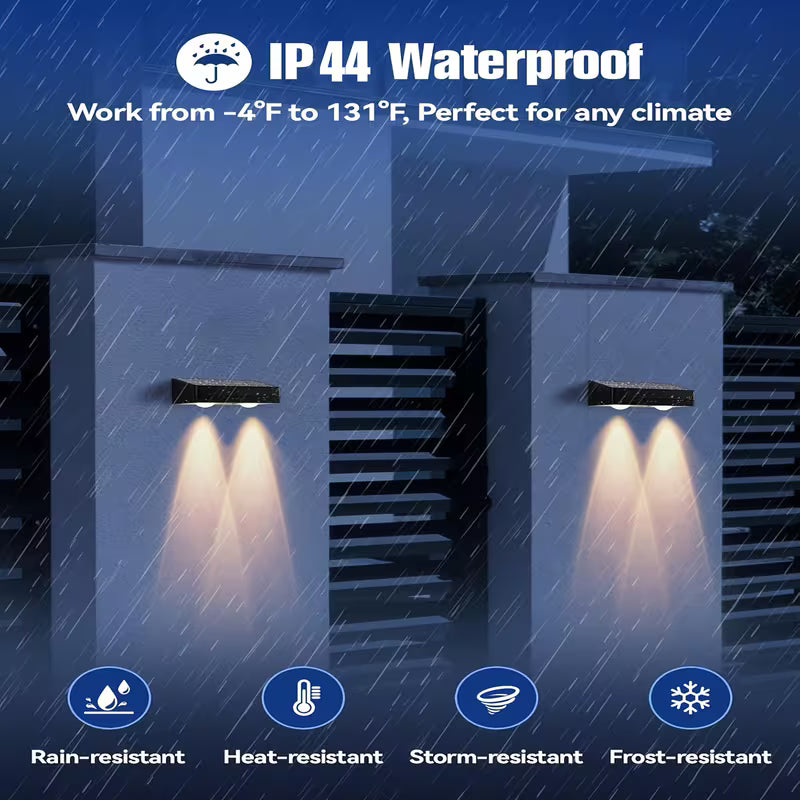 Outdoor Solar Fence Lights, 4 Pack Warm White & Cool White & RGB 7 Color Solar Wall Lights, Solar Deck Lights For Railings, Walls, Deck, Fence Porch Lights, Lights, Street Lights, Patio, House And Garage