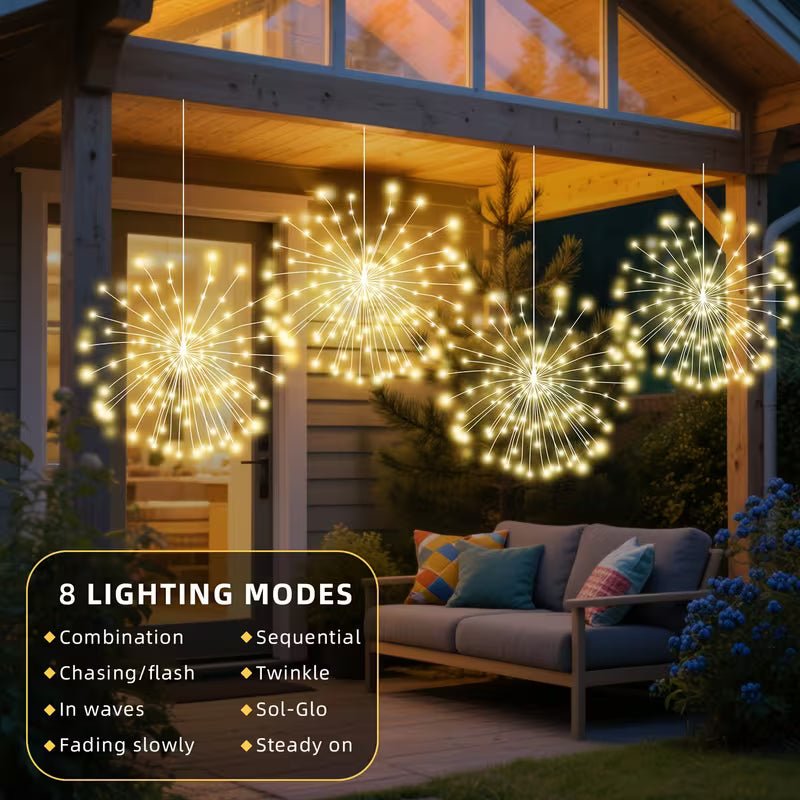 Usb-Powered Fireworks Lights with 8 Modes, Smart Hanging Light Strips, 180/360 LED Starburst Ball String Lights, Perfect for Porches, Patios, Gardens, Indoor And Outdoor Areas, Weddings, And Christmas