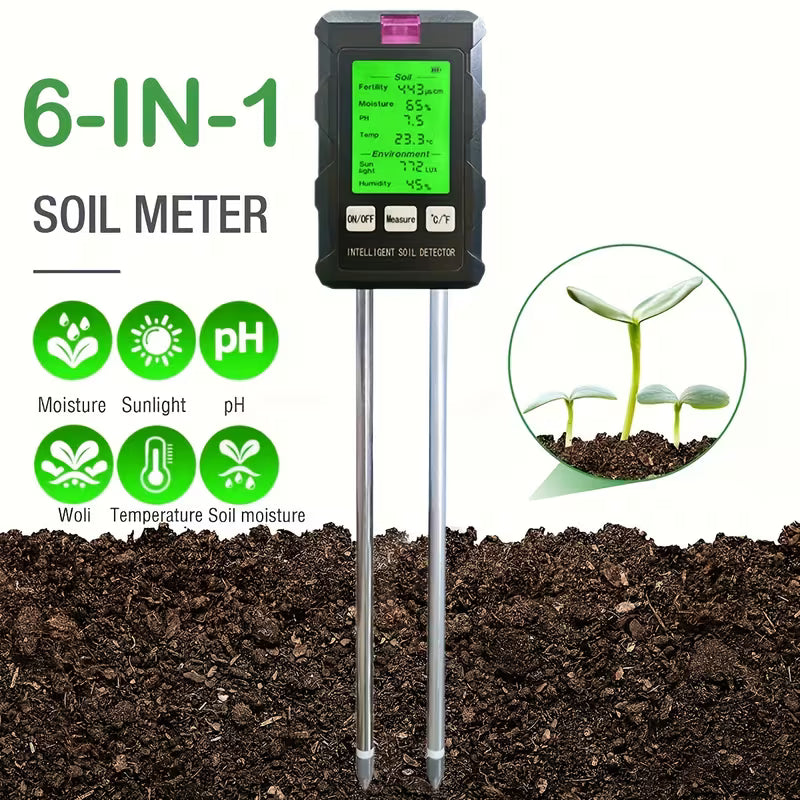 6-In-1 Multifunctional Soil Analyzer, Temperature, Light, Ph, And Humidity Measuring Tool