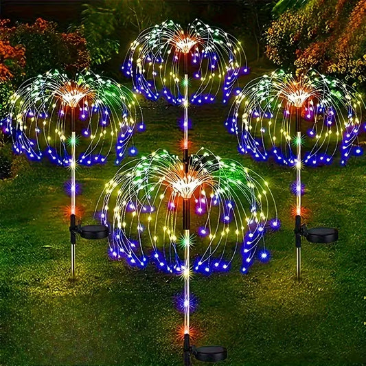 2 Packs Outdoor Solar Firework Lights - Decoration, for Pathways, Gardens, Courtyards, Parties, Weddings, Holidays, Christmas Decor, Solar Ground Lights, Lawn Lights, Halloween Decoration Lights, Ambient Lighting, -Saving Lighting