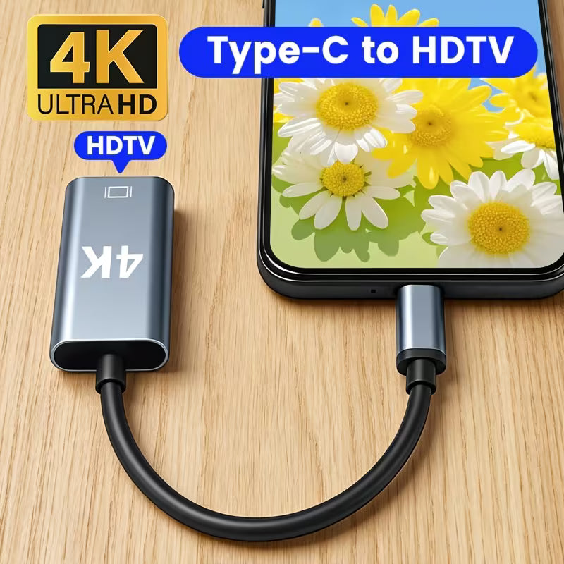 USB-C to HDTV Adapter, 4K@30 High-Definition Adapter Cable, Suitable for Full-Featured Type-C Interfaces with DP Video Output Mode, Not Compatible with Charging-Solely Interfaces, Plug-And-Play Video Converter
