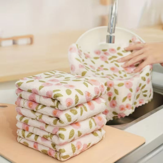 7 Coral Cleaning Cloths - Highly Absorbent and Quick-Drying Towels, Soft Multi-Purpose for Kitchen, Bathroom, Glass, Car, and Wet Wipes - Pink and Golden Coral Pattern, Coral Cloths Suitable for 40 to 80 Holidays