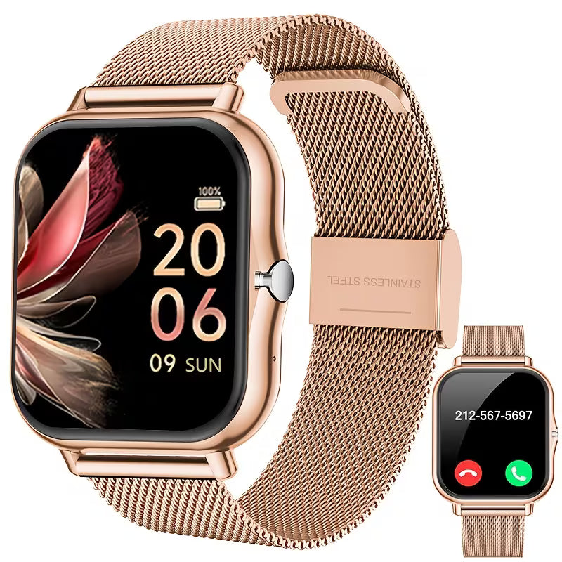 Full Touchscreen Smartwatch for Men and Women, Wireless Bluetooth for Making/answering Calls, 100+ Sports Modes, Weather, Stopwatch, Timer, Alarm Clock, Alloy Case, Stainless Steel Strap, Stylish and Minimalist Design, Compatible with Android