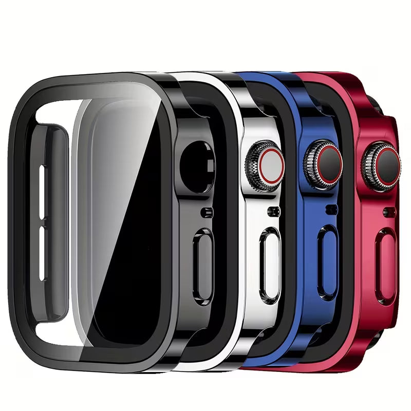 Set of 4, Premium Electroplated Design, Electroplated PC Protective Case for Apple Watch + Built-In Tempered Glass Screen, Stylish Design, Suitable for 40MM, 41MM, 42MM, 44MM, 45MM, 46MM, 49MM, a Great Gift Option.