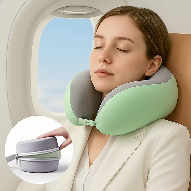 Ergonomic U-Shaped Neck Pillow with Storage Bag - Memory Foam Travel Pillow with Slow Rebound Technology, Machine Washable Cover, Lightweight & Portable for Airplane, Office, Home - for Neck & Head, Ideal for Napping, Reading, Videos - Available in