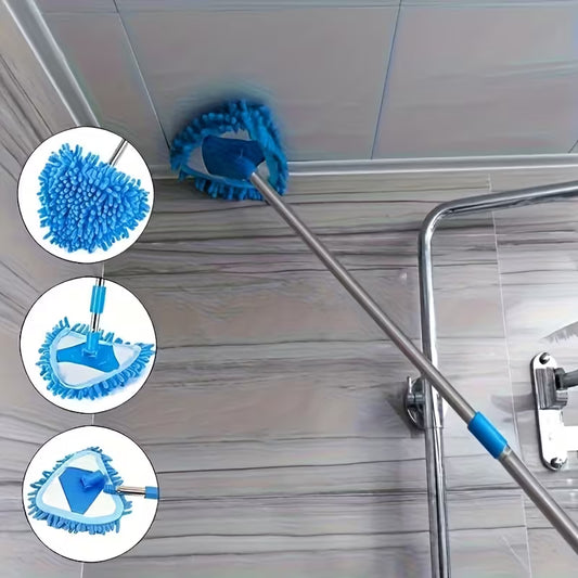 4pcs Triangle Cleaning Mop with Telescopic Handle - Suitable for Dusting Ceilings, Walls, and Floors in Living Rooms, Bedrooms, Outdoors, Bathrooms, and Kitchens - No Dead Angles, Resin Head, Plastic, Manual Operation, Ideal Christmas and