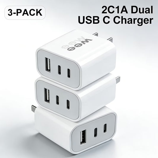 [Multi-Device Charger] 2C1A 3-Port Charger Multi-Device 5V2A Charging, Compact & Portable Design, US Standard Plug, Safe & Stable Charging Protection, Faster And Smarter Charging & Smart Power Distribution for Home & Office
