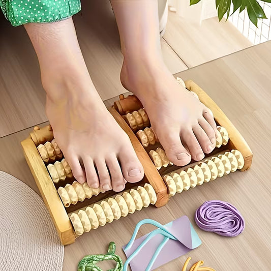 Wooden Foot Massager with Roller - Dual Control Design, Suitable for Family Use, Ideal for All Seasons