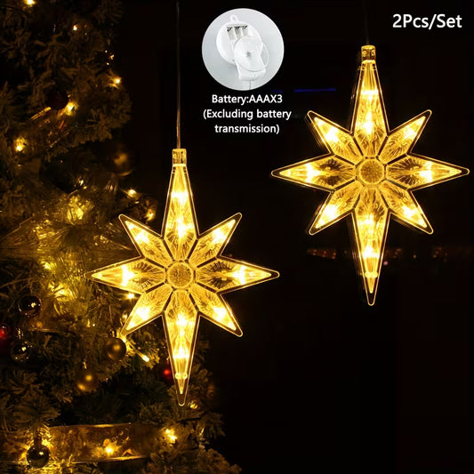 2pcs, Christmas Festival Polaris Suction Cup String Lights, Curtain Lights, Battery Operated, Window Lights, Christmas Decorations, Bedroom Lights, Spring, Summer, Christmas Ornaments, Wedding, Football Theme, New Year 2026, Smart