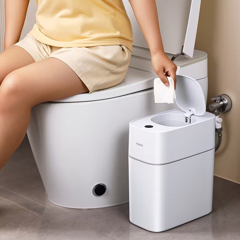 Automatic Smart Trash Can For Bathroom, 3.8Gal/14L Touchless Motion Sensor Garbage Bin, Upgraded 2 Gen Fan Auto Expand Garbage Bags, Slim Design For Narrow Space, With Small Lid Smart Waste Bin Perfect For Kitchen, Office, Bedroom, Toilet, RV