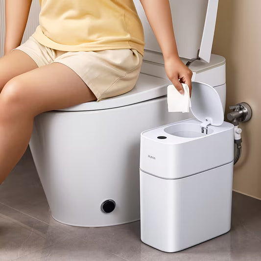 Automatic Smart Trash Can For Bathroom, 3.8Gal/14L Touchless Motion Sensor Garbage Bin, Upgraded 2 Gen Fan Auto Expand Garbage Bags, Slim Design For Narrow Space, With Small Lid Smart Waste Bin Perfect For Kitchen, Office, Bedroom, Toilet, RV