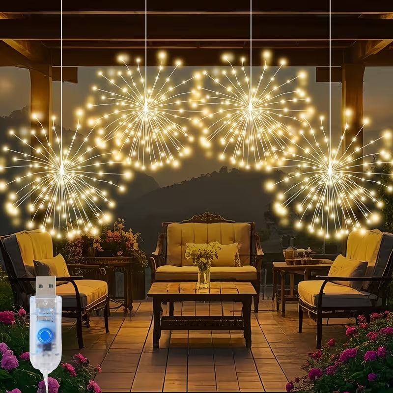 Usb-Powered Fireworks Lights with 8 Modes, Smart Hanging Light Strips, 180/360 LED Starburst Ball String Lights, Perfect for Porches, Patios, Gardens, Indoor And Outdoor Areas, Weddings, And Christmas
