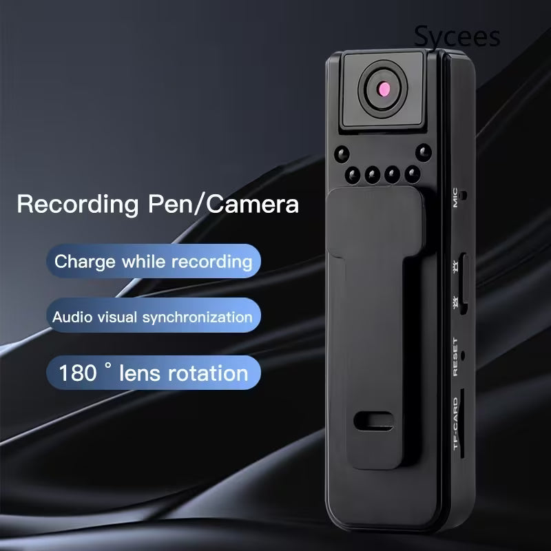 Sycees Motion Detector-1080P Mini Security Camera, 180° Rotating Lens, Infrared Night Vision Motion Detection, Sycees USB Rechargeable Audio Video Recorder for Home Security & Travel