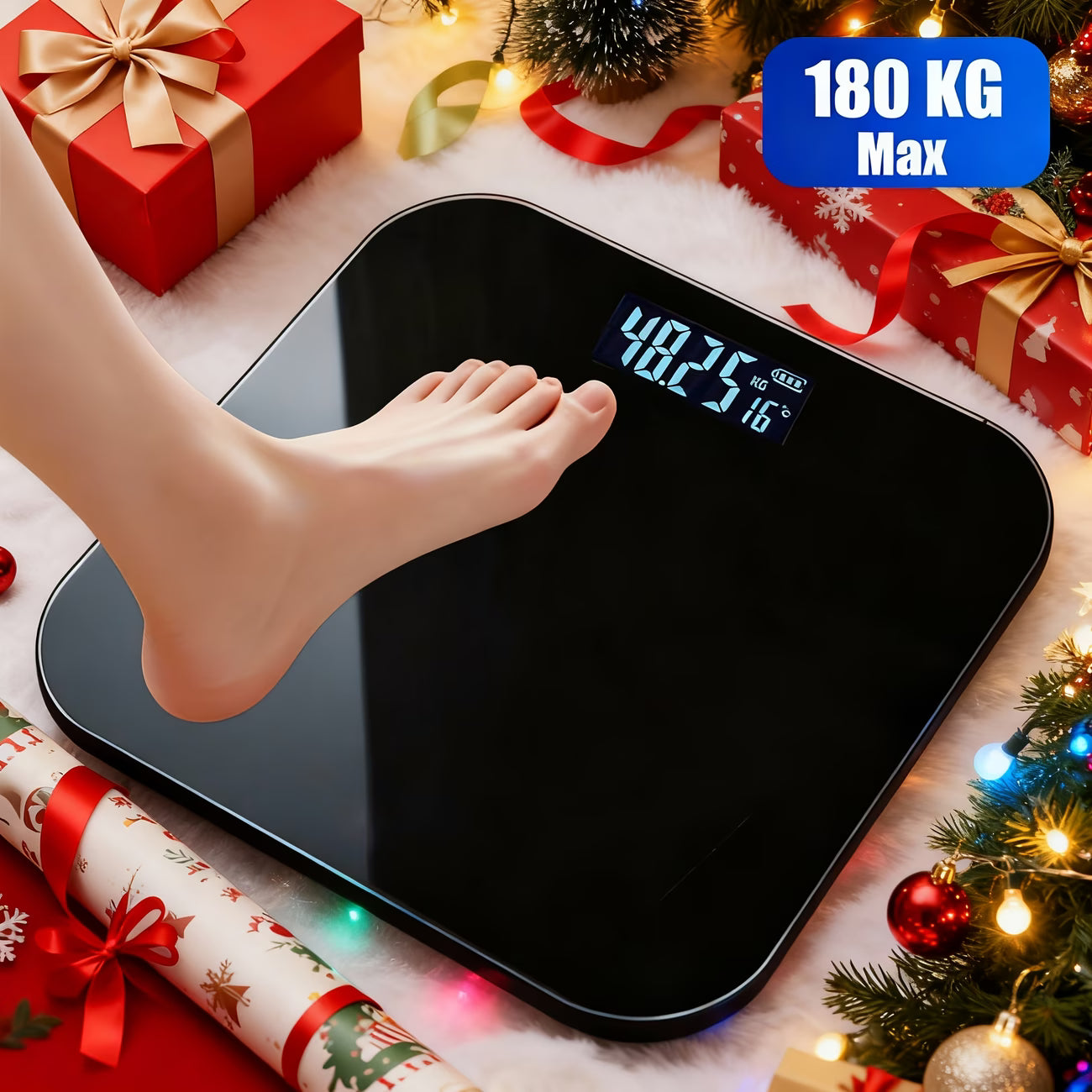 High Precision Bath Photo Room Scale, Electronic Scale, Accurate, LED Display Screen And Temperature Display (Switchable KG And Pound), Super Wide Platform, High Hardness Glass Material, Suitable for Gym, University Dormitory Family, Female Favorite