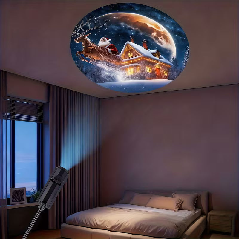 Christmas Projector Light, Santa Claus Sleigh and Reindeer, USB-Powered LED Projection Light, Photo Backdrop Wall Decoration Light, Live Streaming Background, Bedroom Ceiling Decorative Light, Room Night Light, Wedding and Proposal Scene Decoration