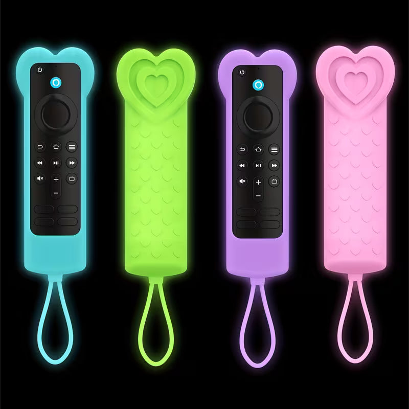 SUPERISE for Fire TV Stick/Cube/4K/Max/Lite Remote Case Compatible with Alexa Voice Remote 2nd/3rd Gen & Lite 1st/2nd Gen - Glow-in-the-Dark Heart-Shaped Cover, Non-Slip Silicone Cover (Model H69A73/E4GE9R/L5B83H/L5B83G/P4C6EN)
