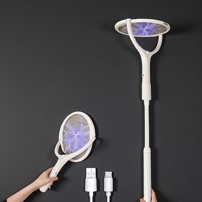 2-In-1, 6-In-1, 1pc Rotating Head Rechargeable Mosquito Swatter with Telescopic Extension Rod, Electric Fly Swatter Racket, Insect Repellent Racket, Indoor Insect And Fly Repellent Device, Insect And Fruit Fly Repellent Device