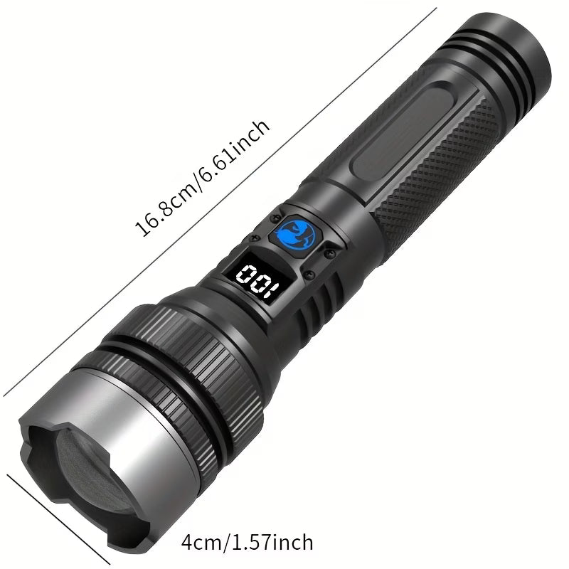 1X Super Bright Rechargeable LED Flashlight - High Intensity Tactical Torch, USB Charging, 3 Modes, 1200Mah Long Lasting Battery Ergonomic Grip Design, Ideal for Camping, Hiking, Outdoor Adventure, Power Outage Emergency, Portable And Durable, IP44