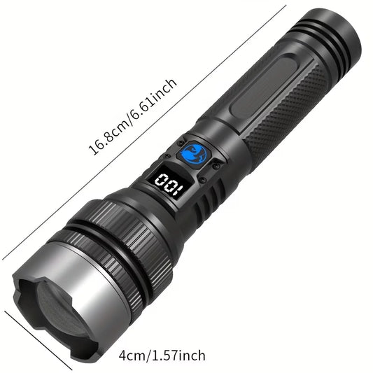 1X Super Bright Rechargeable LED Flashlight - High Intensity Tactical Torch, USB Charging, 3 Modes, 1200Mah Long Lasting Battery Ergonomic Grip Design, Ideal for Camping, Hiking, Outdoor Adventure, Power Outage Emergency, Portable And Durable, IP44