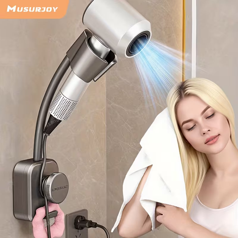 Musurjoy 1/2pcs Suction Cup Hair Dryer Holder - Metal Swivel Wall Mount, No Drilling Required, Damage-Free Installation for Bathroom, Bedroom & Living Room, Perfect Gift for Halloween/Christmas, Bathroom Accessories, Beauty Tool Organizer