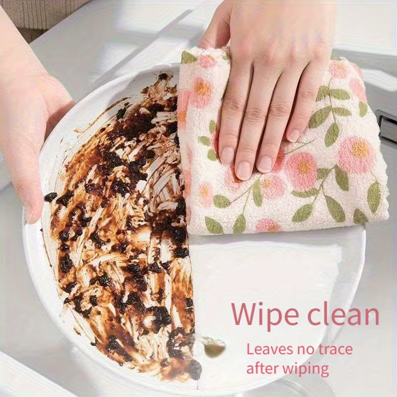7 Coral Cleaning Cloths - Highly Absorbent and Quick-Drying Towels, Soft Multi-Purpose for Kitchen, Bathroom, Glass, Car, and Wet Wipes - Pink and Golden Coral Pattern, Coral Cloths Suitable for 40 to 80 Holidays