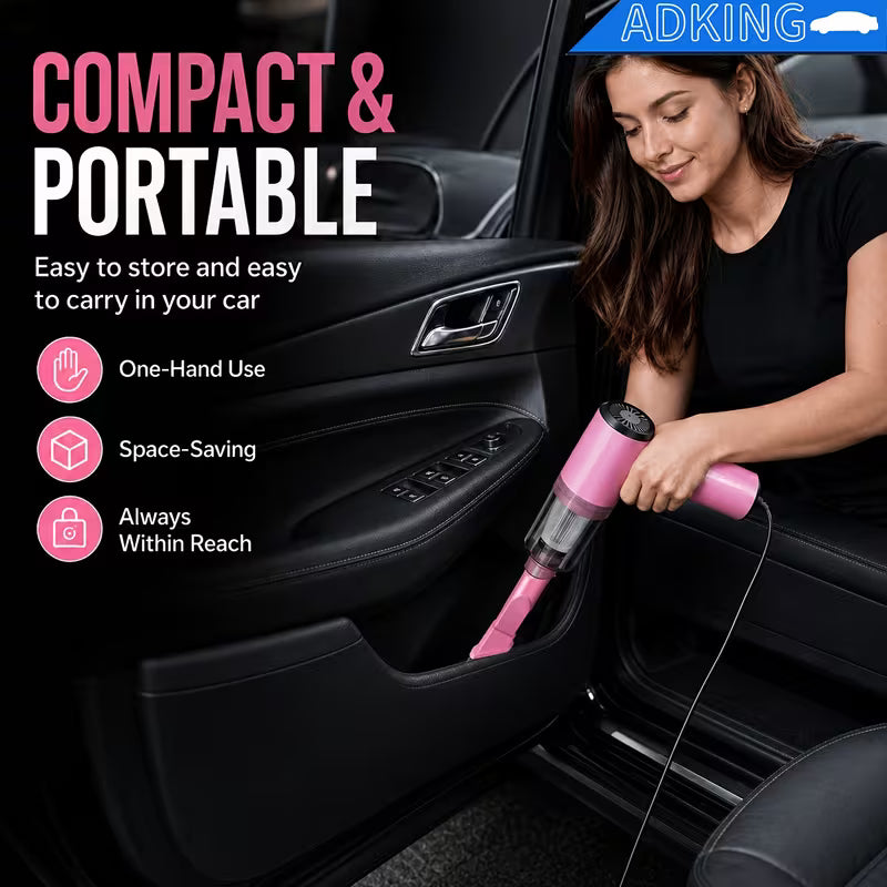 Powerful 12V Vacuum Cleaner with Handheld Design - Ldeal for PetHair, Dust, And Crumbs- Includes Accessory Kit