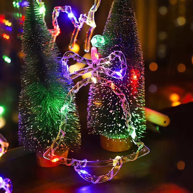 LED Christmas Window Lights Suction Cup Lights Battery Powered Fairy Lights Snowflake Star Christmas Tree Snowman Reindeer Bells Hugging Star Shape Indoor Christmas String Lights