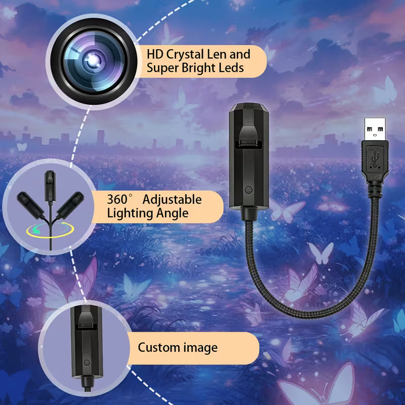 Portable LED Projector Light, Equipped with 5 Replaceable Butterfly Projectors, USB Plug and Play, Suitable for Home Bedroom Ambiance, Bedside Wall Decoration, Holiday Gift, Home Lighting Fixtures.