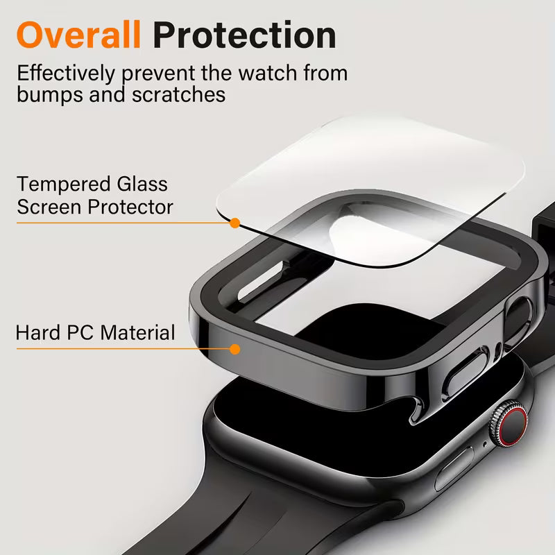 Set of 4, Premium Electroplated Design, Electroplated PC Protective Case for Apple Watch + Built-In Tempered Glass Screen, Stylish Design, Suitable for 40MM, 41MM, 42MM, 44MM, 45MM, 46MM, 49MM, a Great Gift Option.