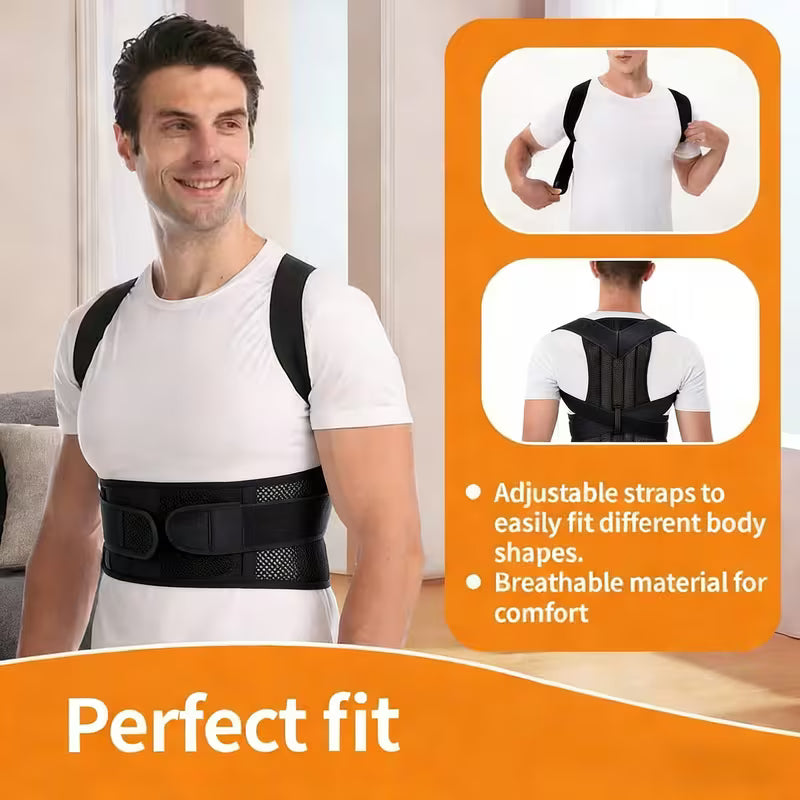 Upgraded Unisex Adjustable Posture Corrector Back Support - Lumbar Support Belt with Adjustable Shoulder Straps And Thickened Pads, Breathable Non-Slip Design, Suitable for Lower Back, Spine, Men And Women (Sitting, Standing, Traveling)