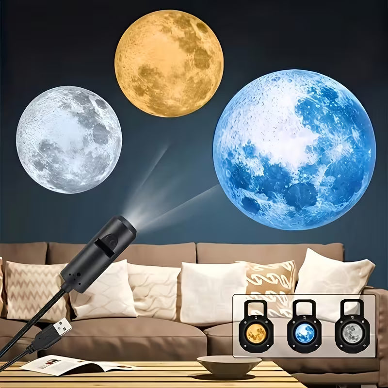 Starry Sky Projection Lamp, USB Powered, 360° Rotatable, Moon Lamp with Yellow, White, and Blue Slides, Bedroom Ceiling Decor Light, Proposal and Wedding Background Ambient Light, Portable Photo Prop, Perfect Essential Gift for 13 Holidays