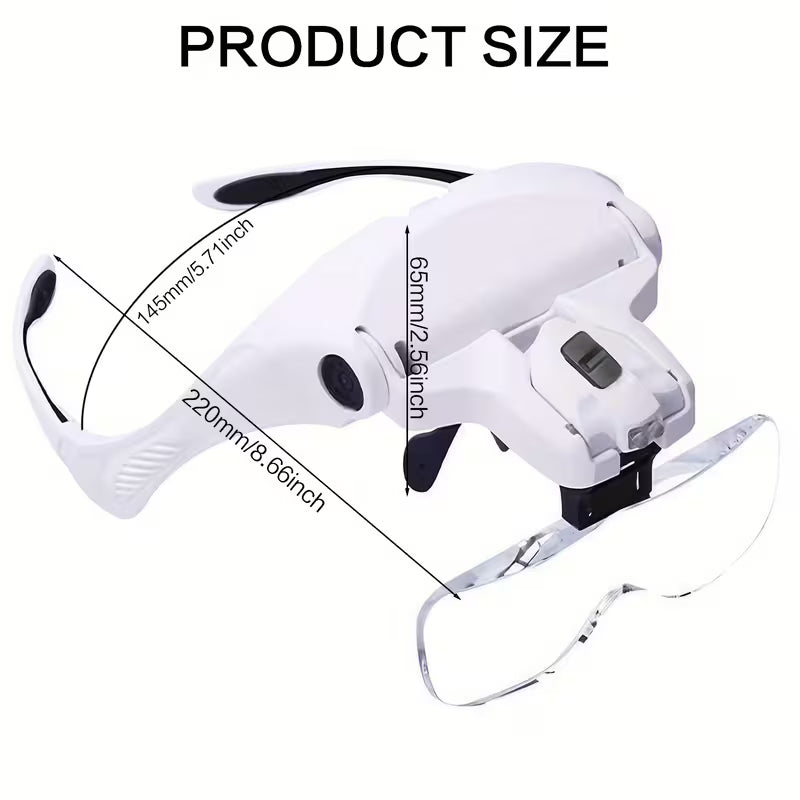 Head-Mounted Magnifier with LED Illumination, Model Making Magnifier. Adjustable Headband, 5 Interchangeable Lenses 1.0X/ 1.5X/ 2.0X/ 2.5X/ 3.5X for Reading, Maintenance, Jewelry Processing, Electronics Maintenance