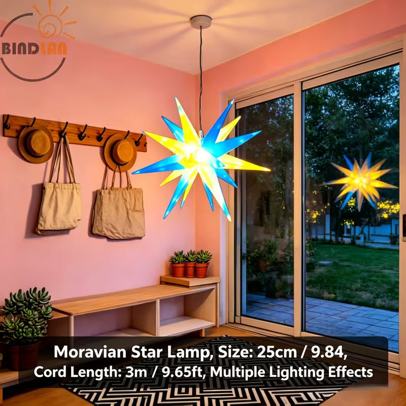 RGB Moravian Star Hanging Lights with 28+ Lighting Modes. USB Powered LED Star Lights, Perfect Decorative Lighting for Bedroom, Office, Wedding, Festival, Party, Porch and Home Decor, Great Gift Choice.