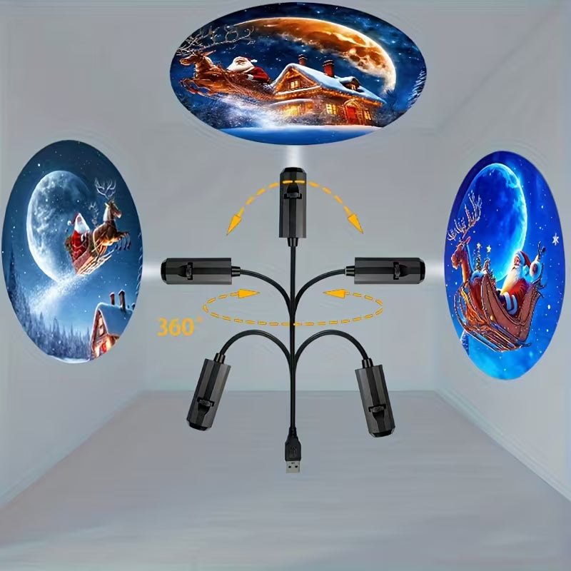Christmas Projector Light, Santa Claus Sleigh and Reindeer, USB-Powered LED Projection Light, Photo Backdrop Wall Decoration Light, Live Streaming Background, Bedroom Ceiling Decorative Light, Room Night Light, Wedding and Proposal Scene Decoration