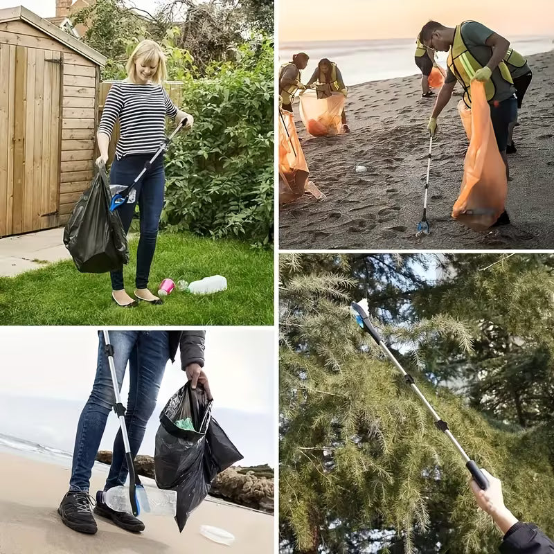 Multifunctional Extended Garbage Picker 360° Rotatable Wide Mouth Cleaning Tongs Foldable Magnetic Grabber Soft Non-slip Handle Durable Litter Picking Tool for Elderly, Random Colors