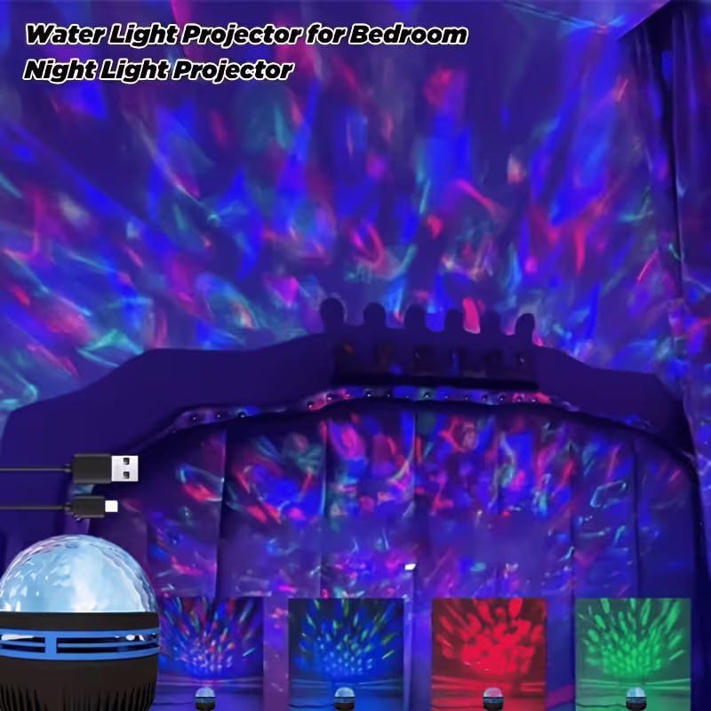 [Room Decoration] Ripple Wave Projection Light, USB Powered, Remote Adjustable, Ceiling Atmosphere Light, Suitable as Bedroom Night Light, Holiday Gift, Mood Lighting, Party Decoration. USB-powered, No Batteries Included