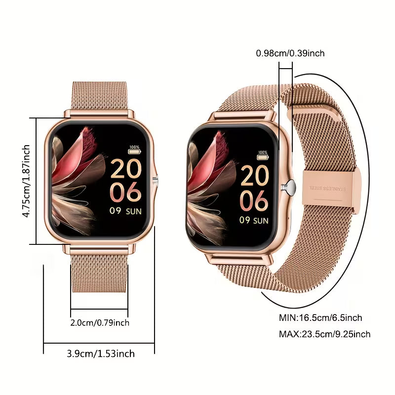 Full Touchscreen Smartwatch for Men and Women, Wireless Bluetooth for Making/answering Calls, 100+ Sports Modes, Weather, Stopwatch, Timer, Alarm Clock, Alloy Case, Stainless Steel Strap, Stylish and Minimalist Design, Compatible with Android